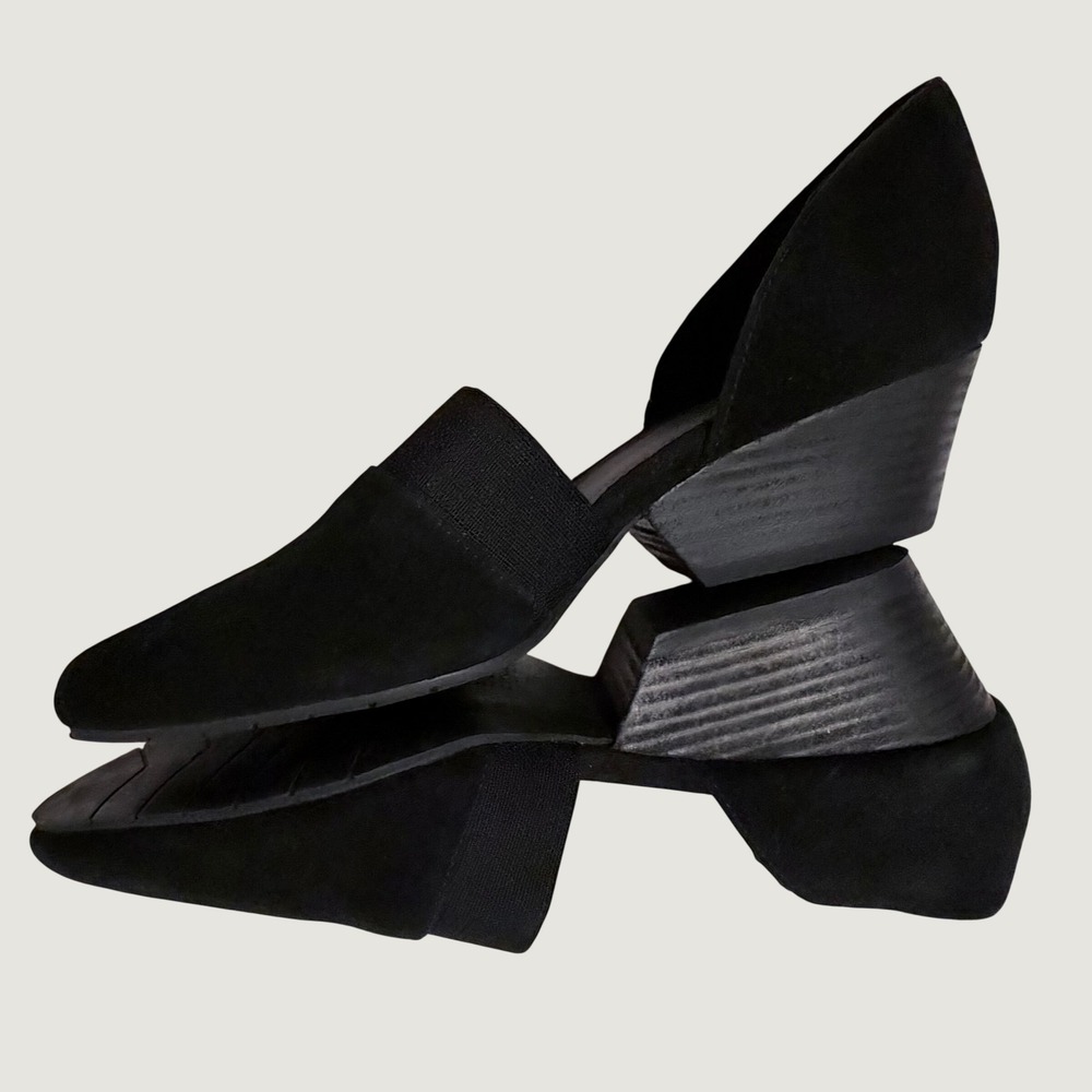 Eileen Fisher Black Suede Pointed Toe D'Orsay Elastic Strap Block Heel Pumps 7.5 - Picture 14 of 16